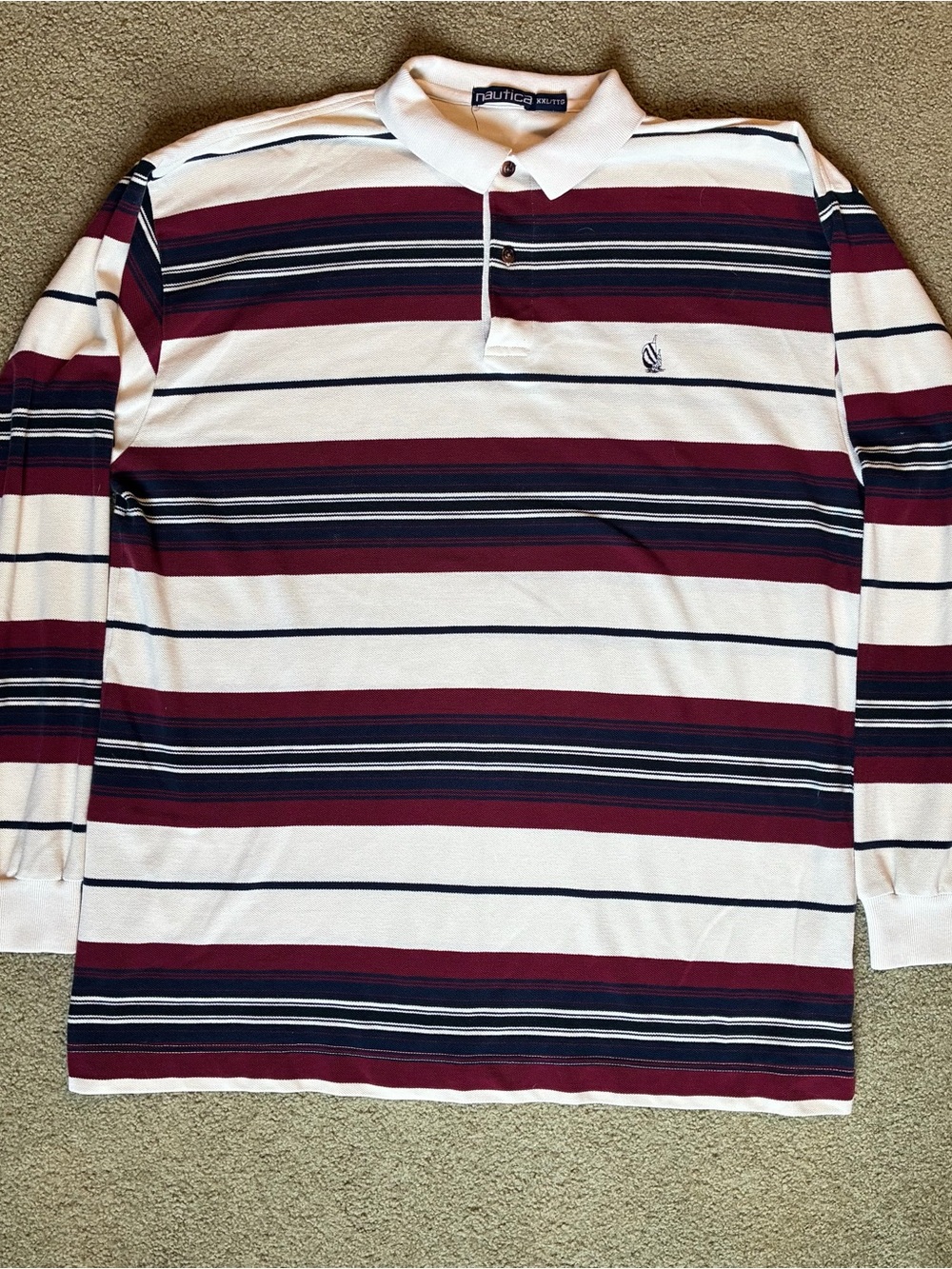 Nautica Long Sleeve Polo/Dress Shirt Combo Striped 100% Cotton Men's XXL